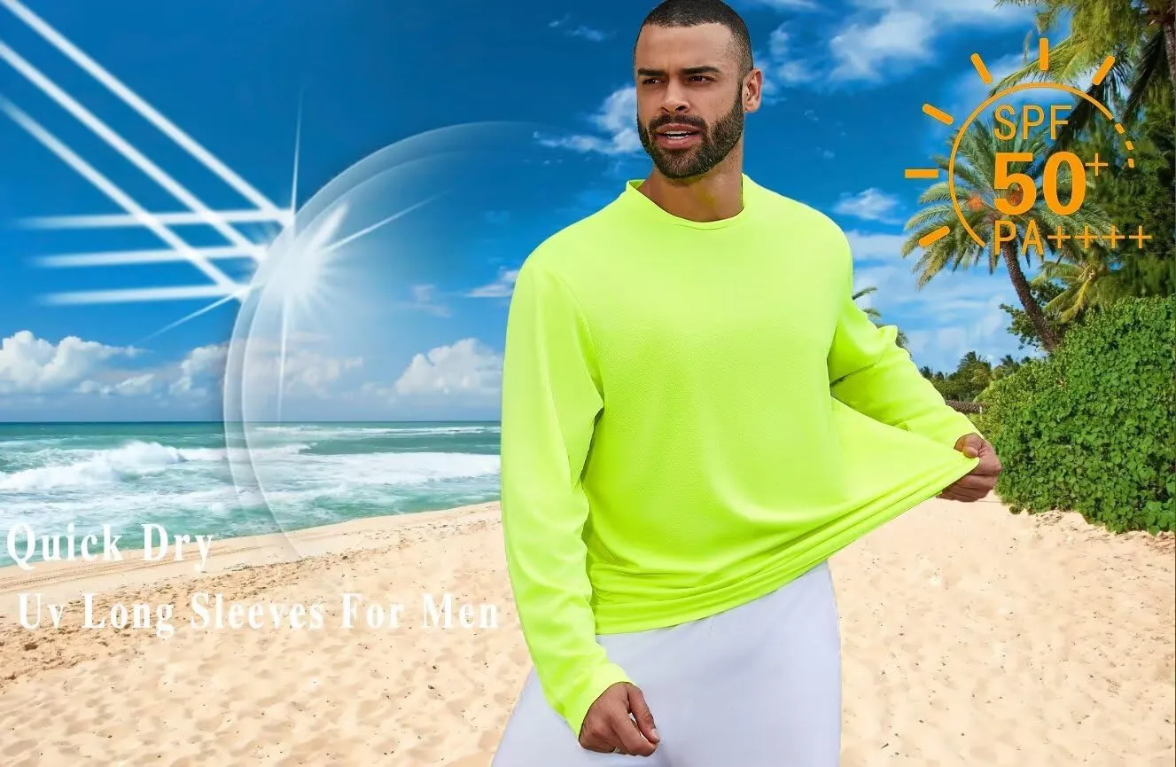 Men's Pack Dry-Fit UV Moisture Wicking Shirts UPF 50  Breathable Long Sleeve Tees Sun Protection T-Shirt with Hood