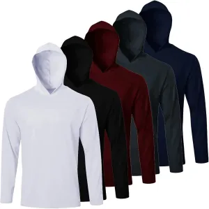 Men's Pack Dry-Fit UV Moisture Wicking Shirts UPF 50  Breathable Long Sleeve Tees Sun Protection T-Shirt with Hood