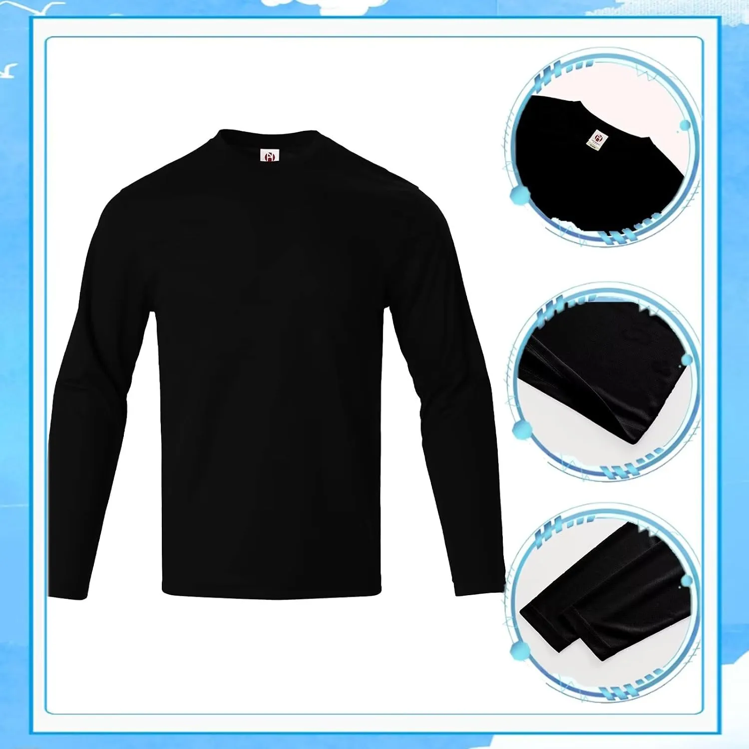 Men's Pack Dry-Fit UV Moisture Wicking Shirts UPF 50  Breathable Long Sleeve Tees Sun Protection T-Shirt with Hood