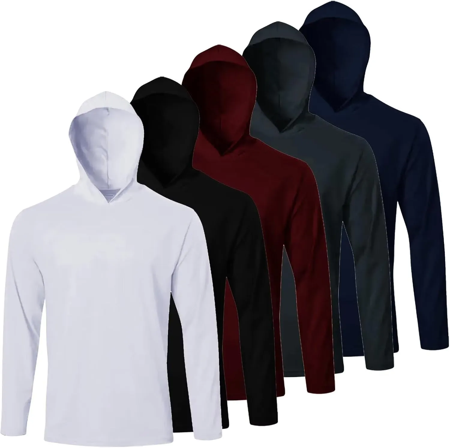 Men's Pack Dry-Fit UV Moisture Wicking Shirts UPF 50  Breathable Long Sleeve Tees Sun Protection T-Shirt with Hood