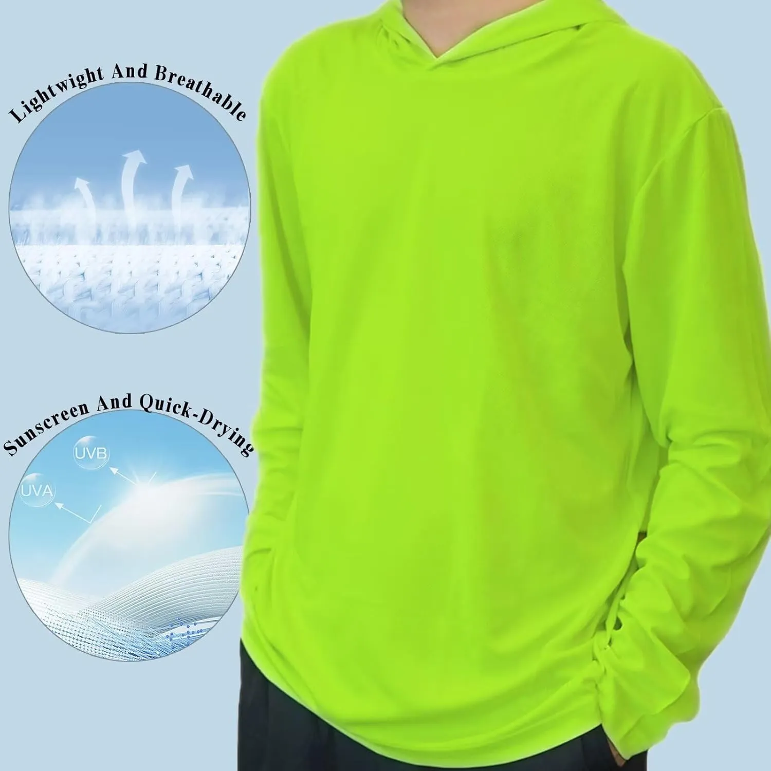 Men's Pack Dry-Fit UV Moisture Wicking Shirts UPF 50  Breathable Long Sleeve Tees Sun Protection T-Shirt with Hood