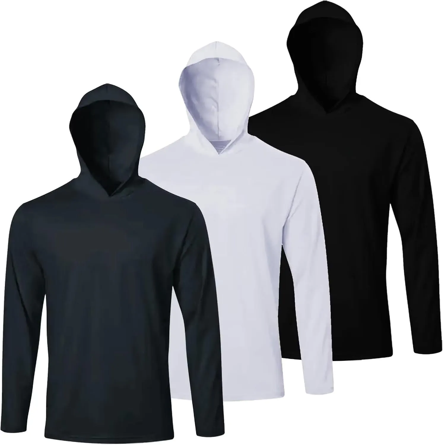 Men's Pack Dry-Fit UV Moisture Wicking Shirts UPF 50  Breathable Long Sleeve Tees Sun Protection T-Shirt with Hood