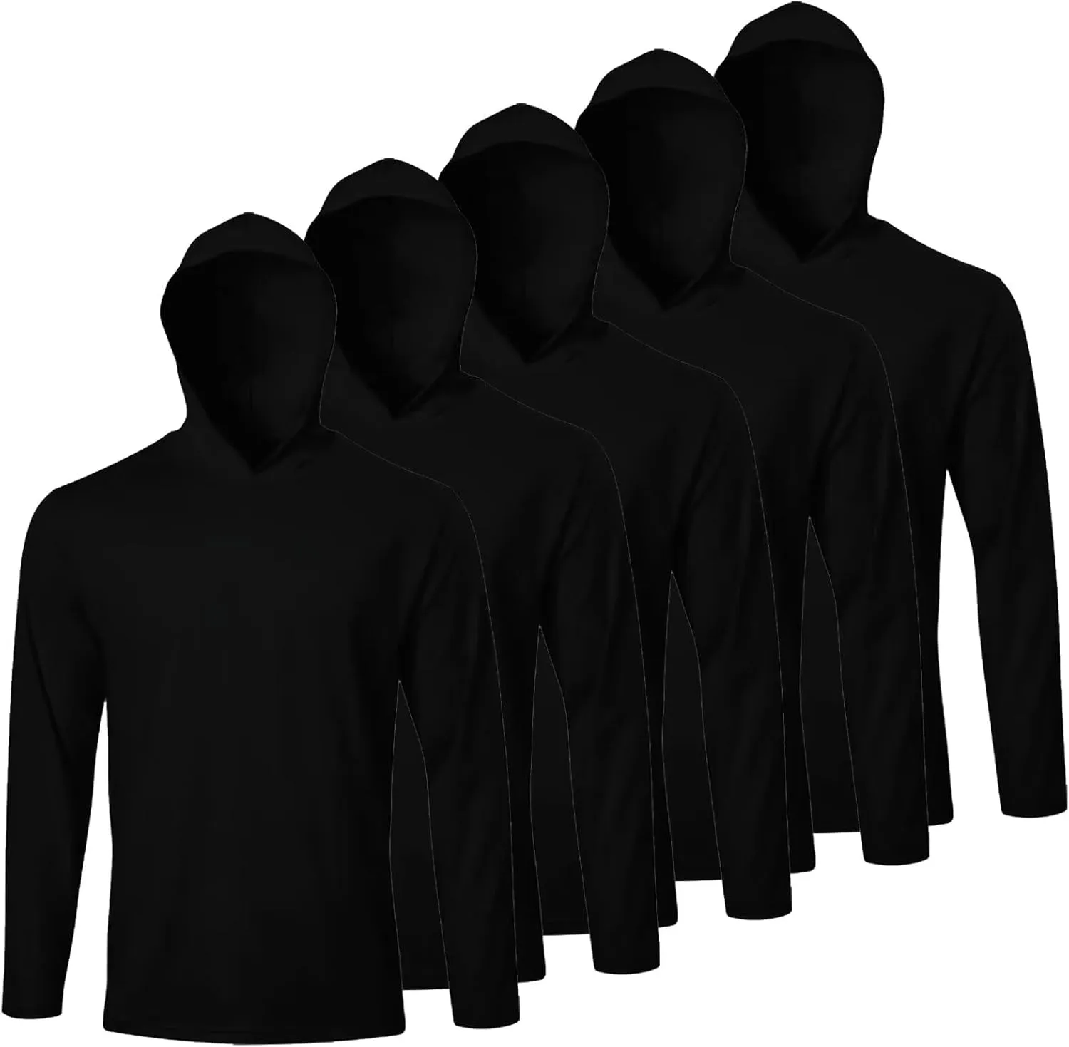 Men's Pack Dry-Fit UV Moisture Wicking Shirts UPF 50  Breathable Long Sleeve Tees Sun Protection T-Shirt with Hood