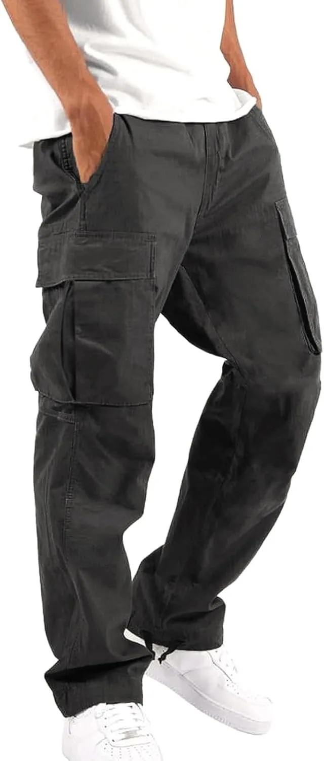 Mens Pants Waist Color Sports Hat Multi Woven Pocket Foot Rope Solid Pants Street Lightweight Stretch Cargo Work Pants