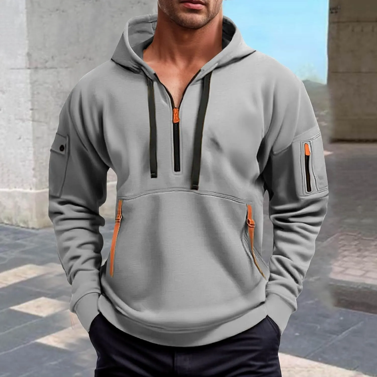 Men's Quarter Zip Pullover Men Long Sleeve Workout Hoodie Vintage Tactical Jacket Winter Sweater Coats
