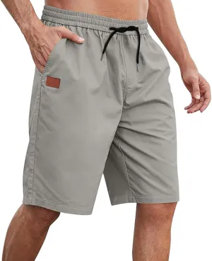 Men's Quick-Dry Cargo Shorts Drawstring Elastic Waist Summer Beach | Plus Size Lightweight Swim Trunks | Hiking Gym