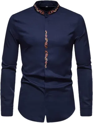 Men's Royal Blue Dress Shirts Male Long Sleeve Business Casual Button Down Shirt with Pocket