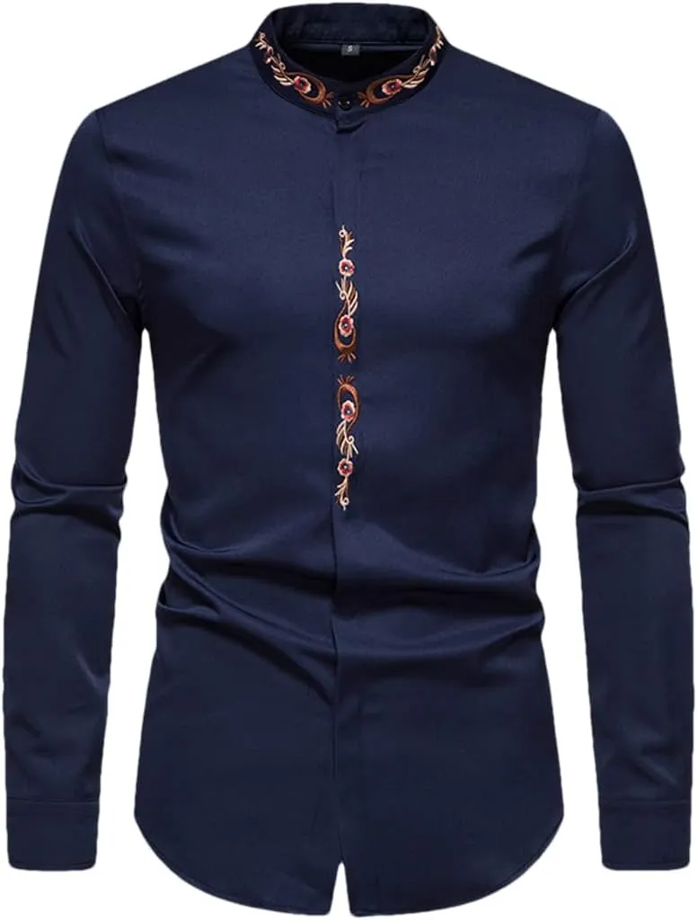 Men's Royal Blue Dress Shirts Male Long Sleeve Business Casual Button Down Shirt with Pocket