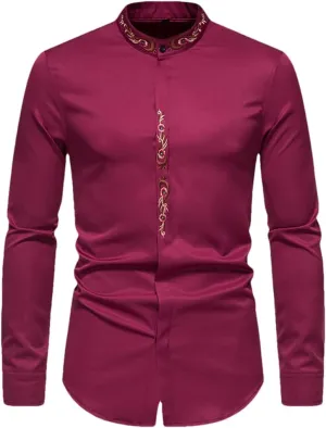 Men's Royal Blue Dress Shirts Male Long Sleeve Business Casual Button Down Shirt with Pocket
