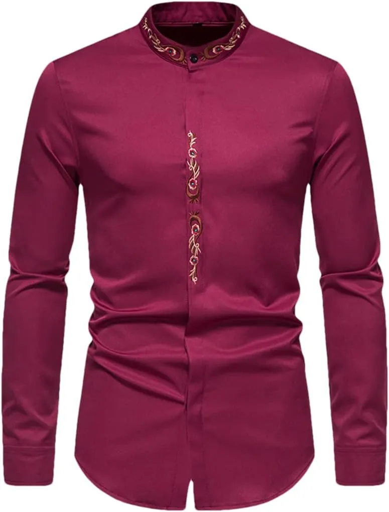 Men's Royal Blue Dress Shirts Male Long Sleeve Business Casual Button Down Shirt with Pocket