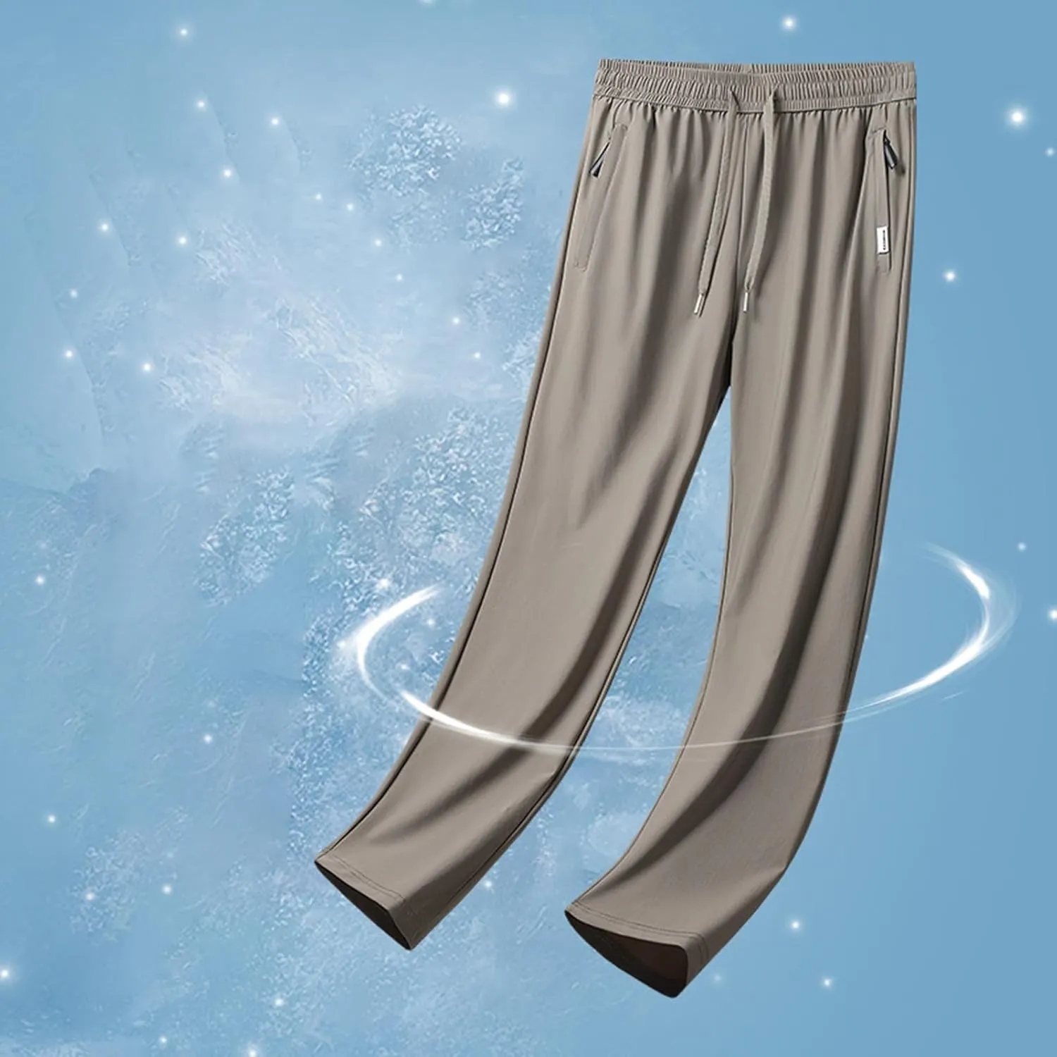 Men's Straight Leg Ice Silk Pants Elastic High Waist Breathable Active Pants Quick Drying Loose-Fit Sports Trousers
