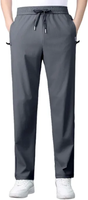 Men's Straight Leg Ice Silk Pants Elastic High Waist Breathable Active Pants Quick Drying Loose-Fit Sports Trousers