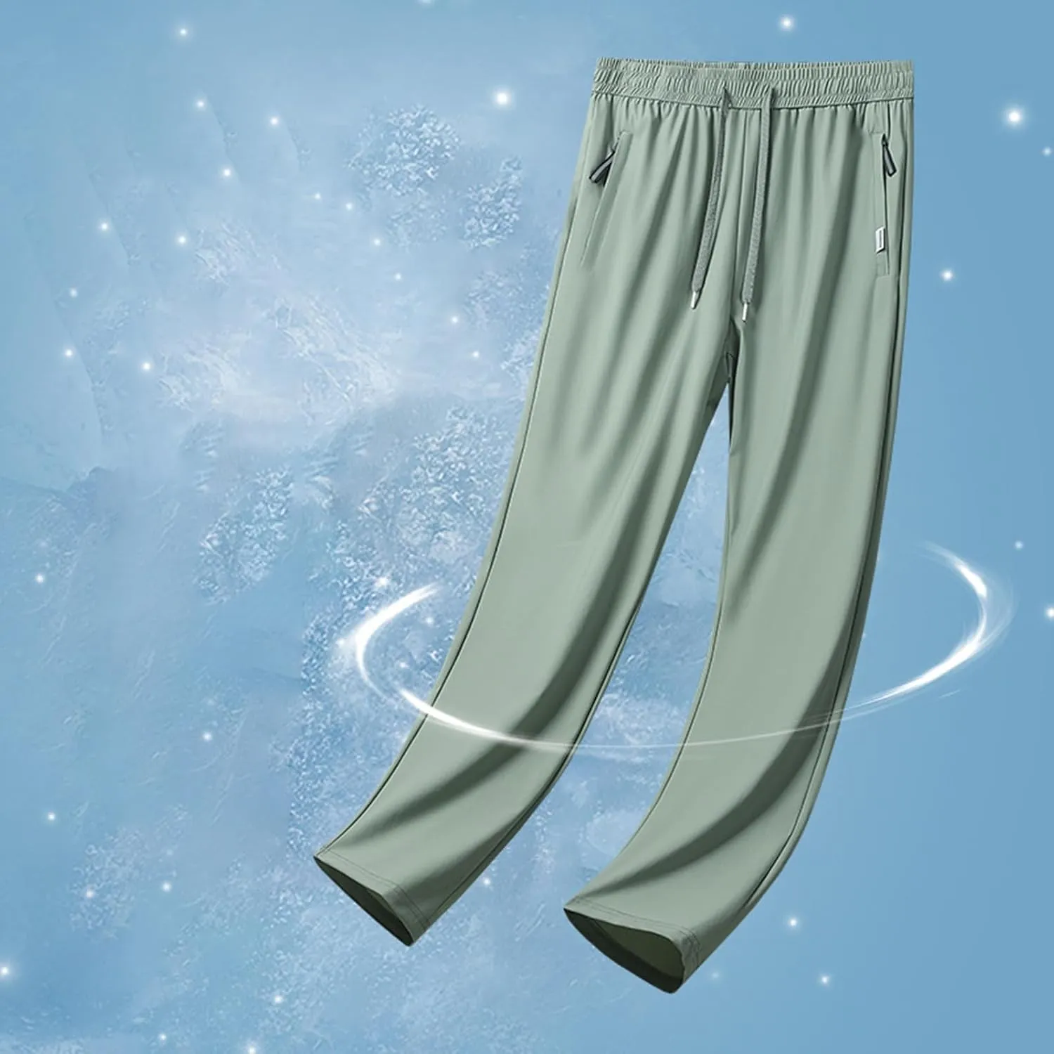 Men's Straight Leg Ice Silk Pants Elastic High Waist Breathable Active Pants Quick Drying Loose-Fit Sports Trousers
