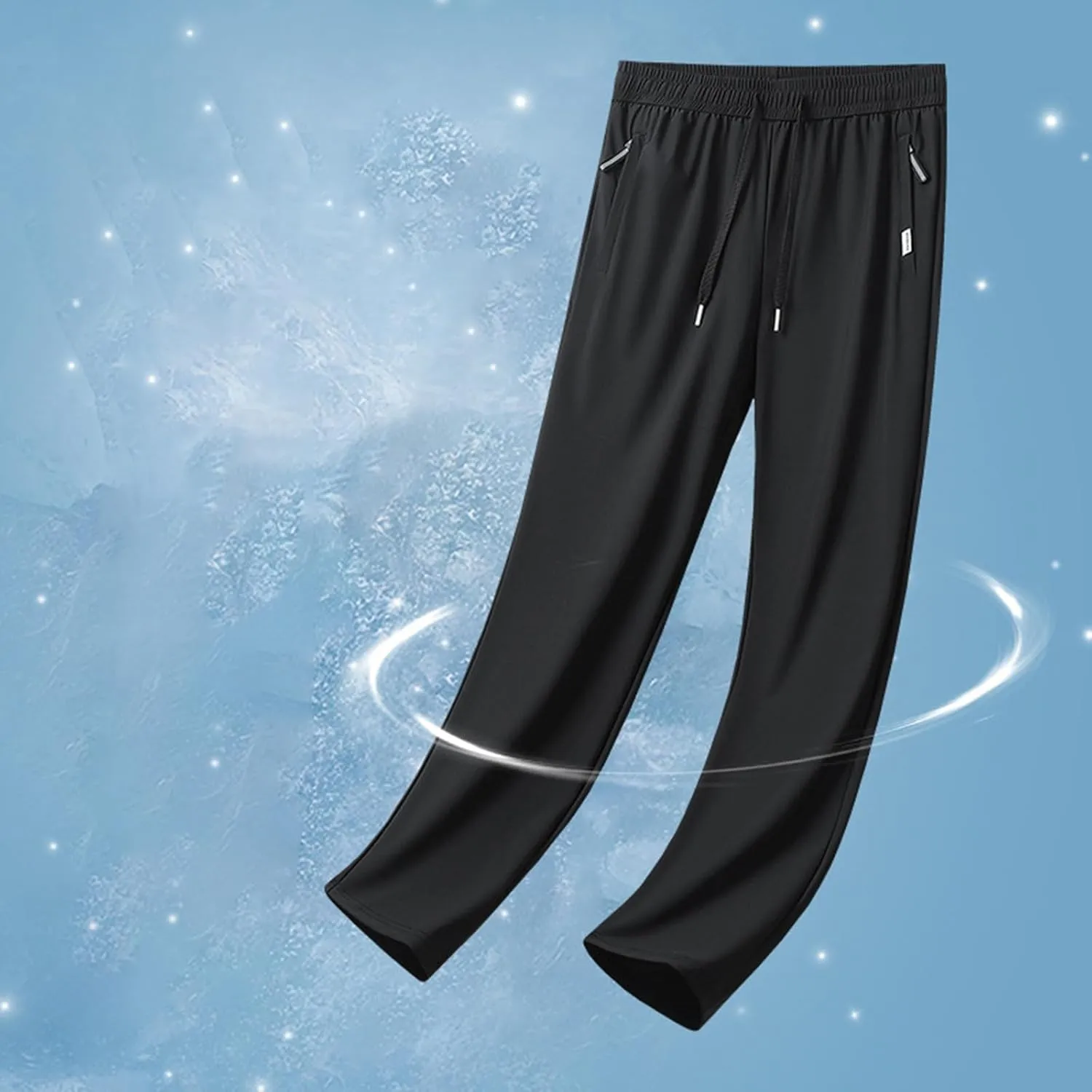 Men's Straight Leg Ice Silk Pants Elastic High Waist Breathable Active Pants Quick Drying Loose-Fit Sports Trousers