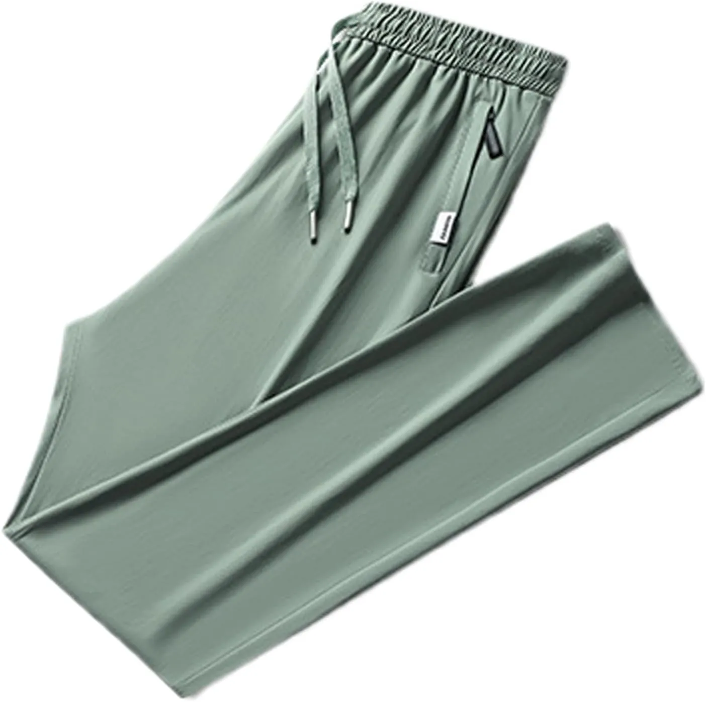 Men's Straight Leg Ice Silk Pants Elastic High Waist Breathable Active Pants Quick Drying Loose-Fit Sports Trousers
