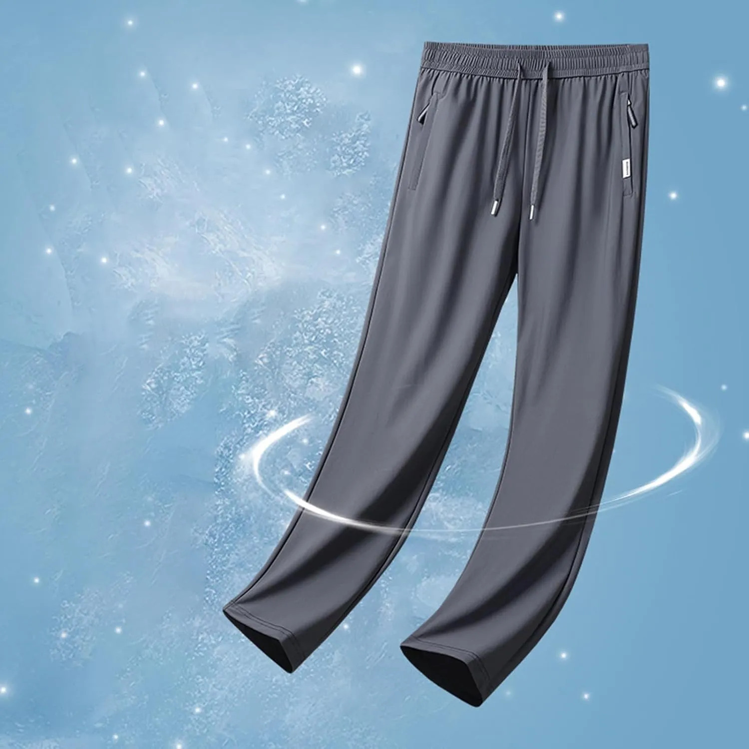 Men's Straight Leg Ice Silk Pants Elastic High Waist Breathable Active Pants Quick Drying Loose-Fit Sports Trousers
