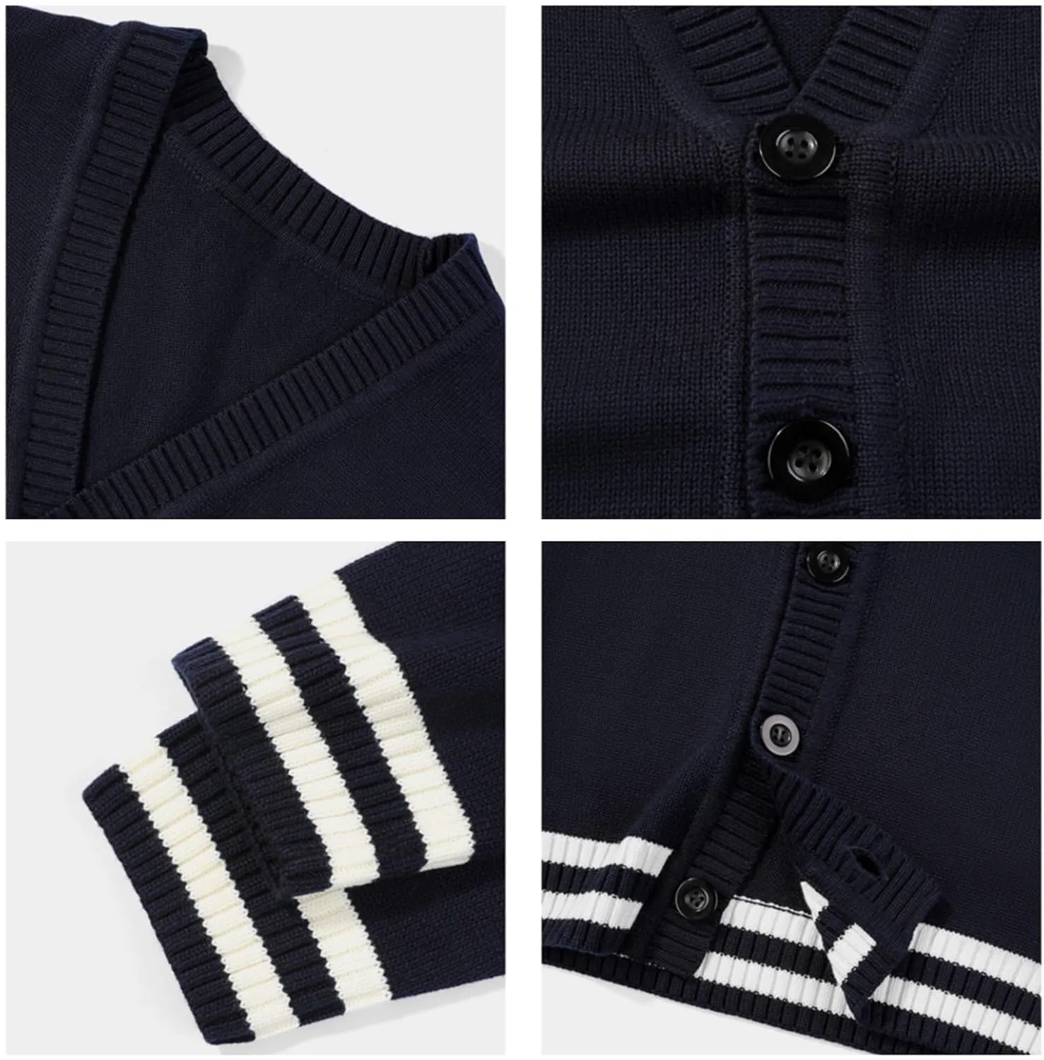 Men's Stripe Knitted Cardigan Sweater Vintage V Neck Button Down Slim Jacket Fall Cable Ribbed Sweater