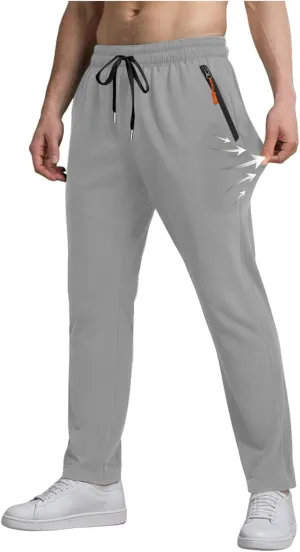 Men's Summer Ice Silk Pants Ultra Stretch Comfy Fit Active Pants Breathable Loose-Fit Trousers with Orange Zipper