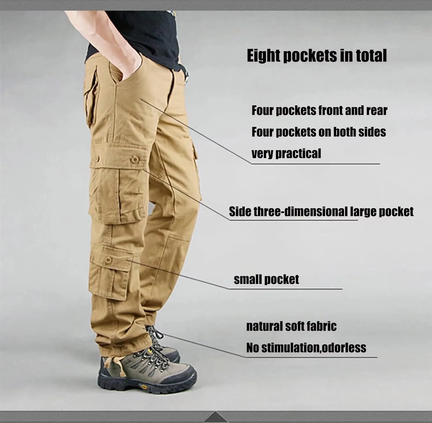 Men's Tactical Hiking Work Trousers, Water Repellent Ripstop Cargo Pants, Lightweight EDC Outdoor Camping Walking Trousers