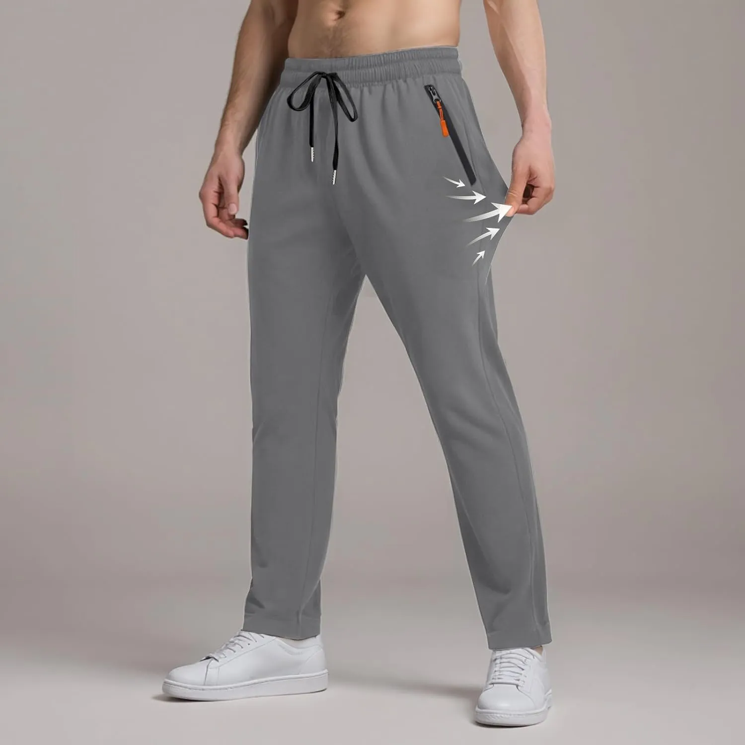 Men's Ultra Stretch Beeswan Pants Active Breathable Ice Silk Pants Quick Drying Athletic Trousers with Zipper Pockets