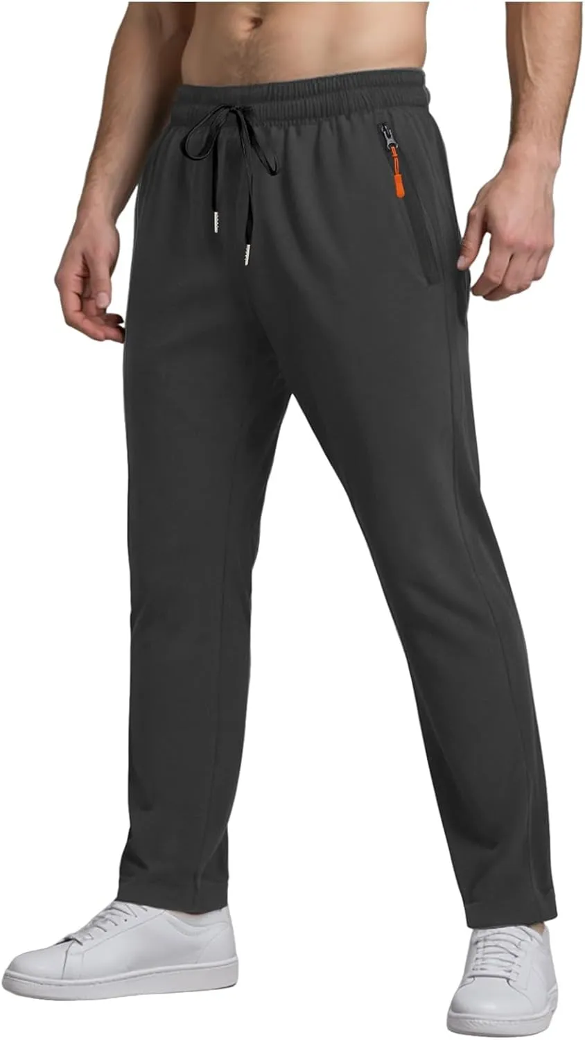 Men's Ultra Stretch Beeswan Pants Active Breathable Ice Silk Pants Quick Drying Athletic Trousers with Zipper Pockets