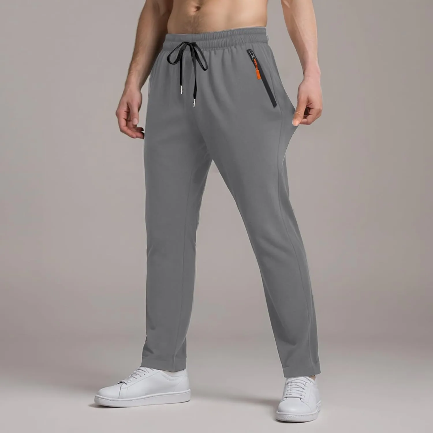Men's Ultra Stretch Beeswan Pants Active Breathable Ice Silk Pants Quick Drying Athletic Trousers with Zipper Pockets