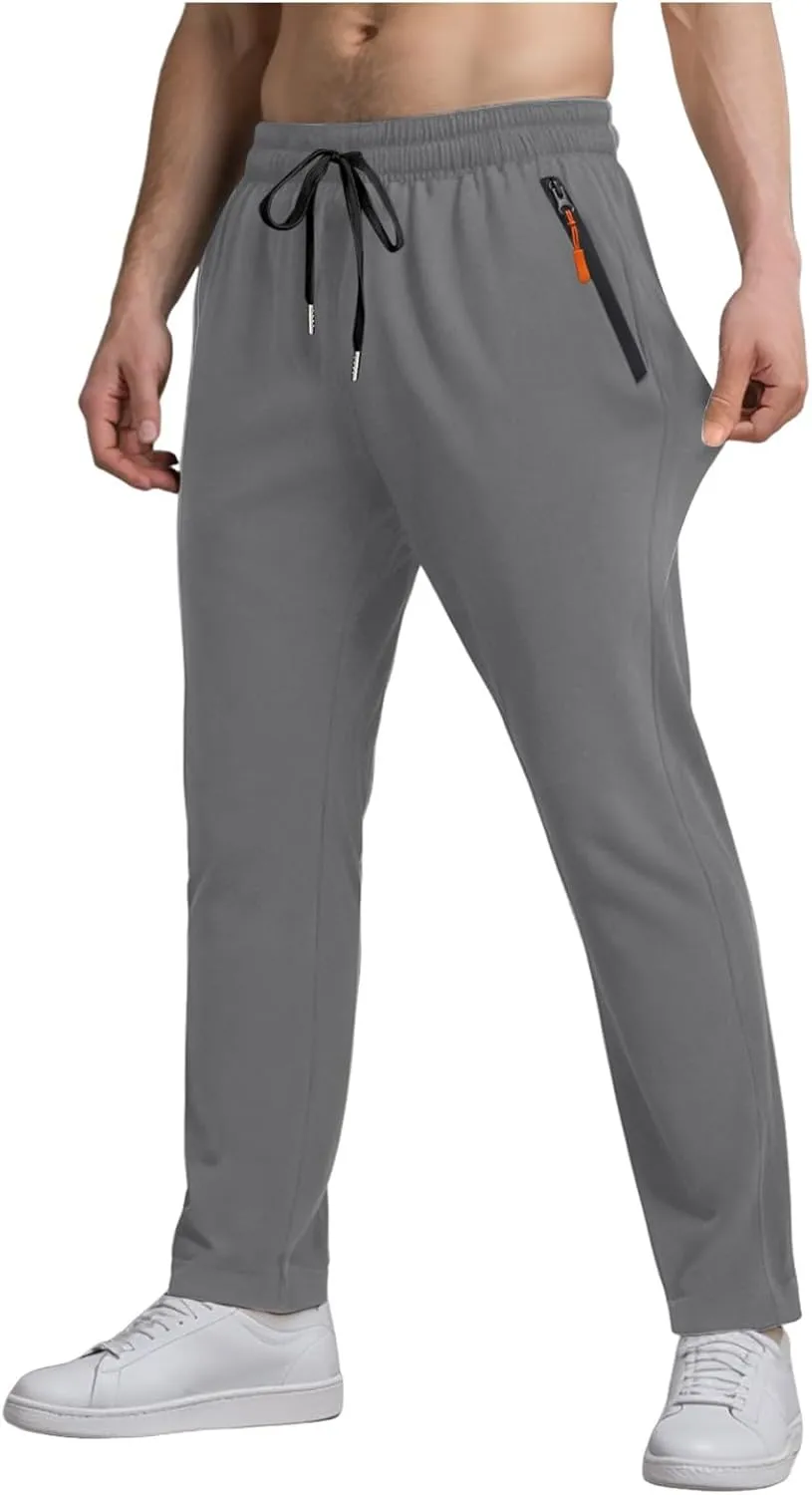 Men's Ultra Stretch Beeswan Pants Active Breathable Ice Silk Pants Quick Drying Athletic Trousers with Zipper Pockets