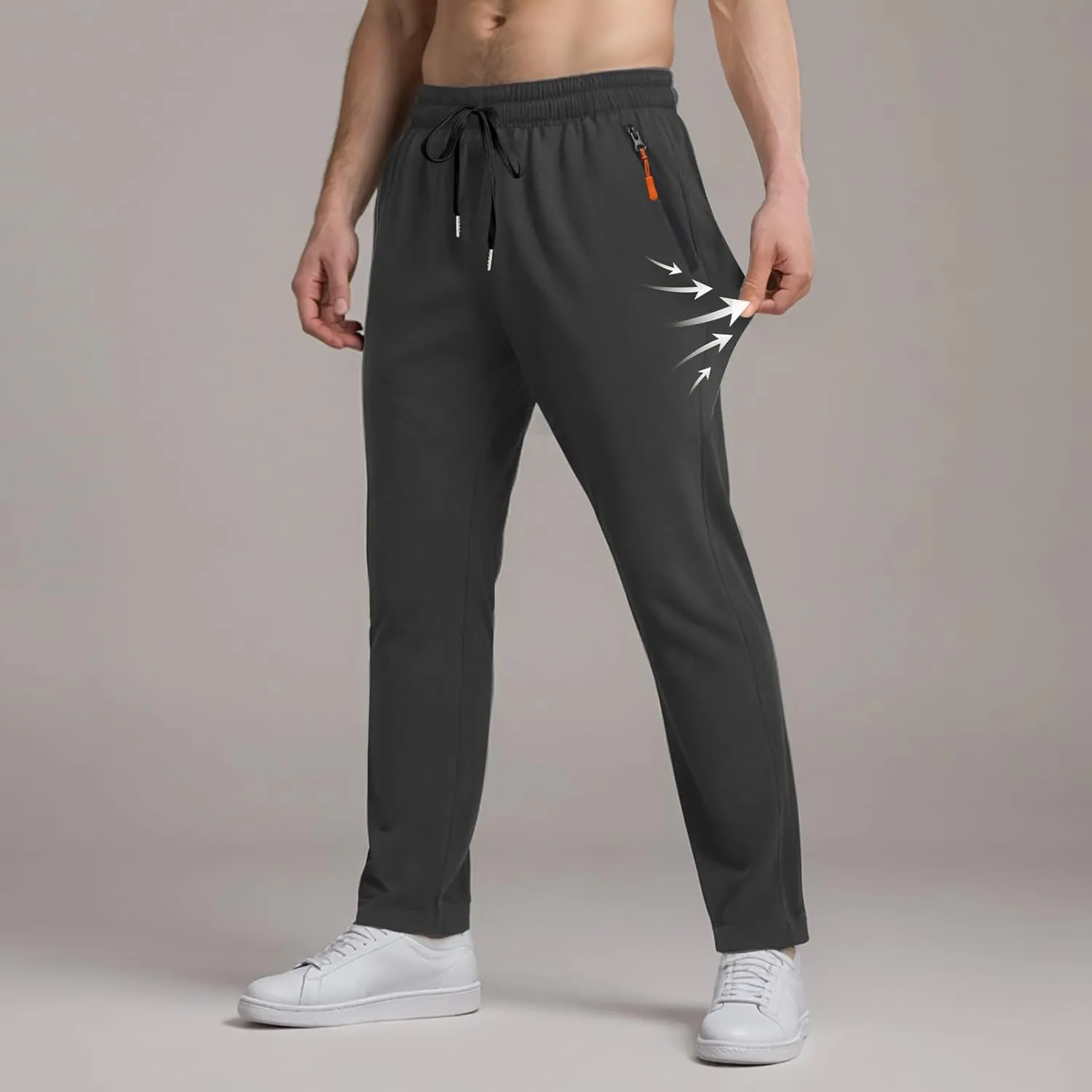 Men's Ultra Stretch Beeswan Pants Active Breathable Ice Silk Pants Quick Drying Athletic Trousers with Zipper Pockets