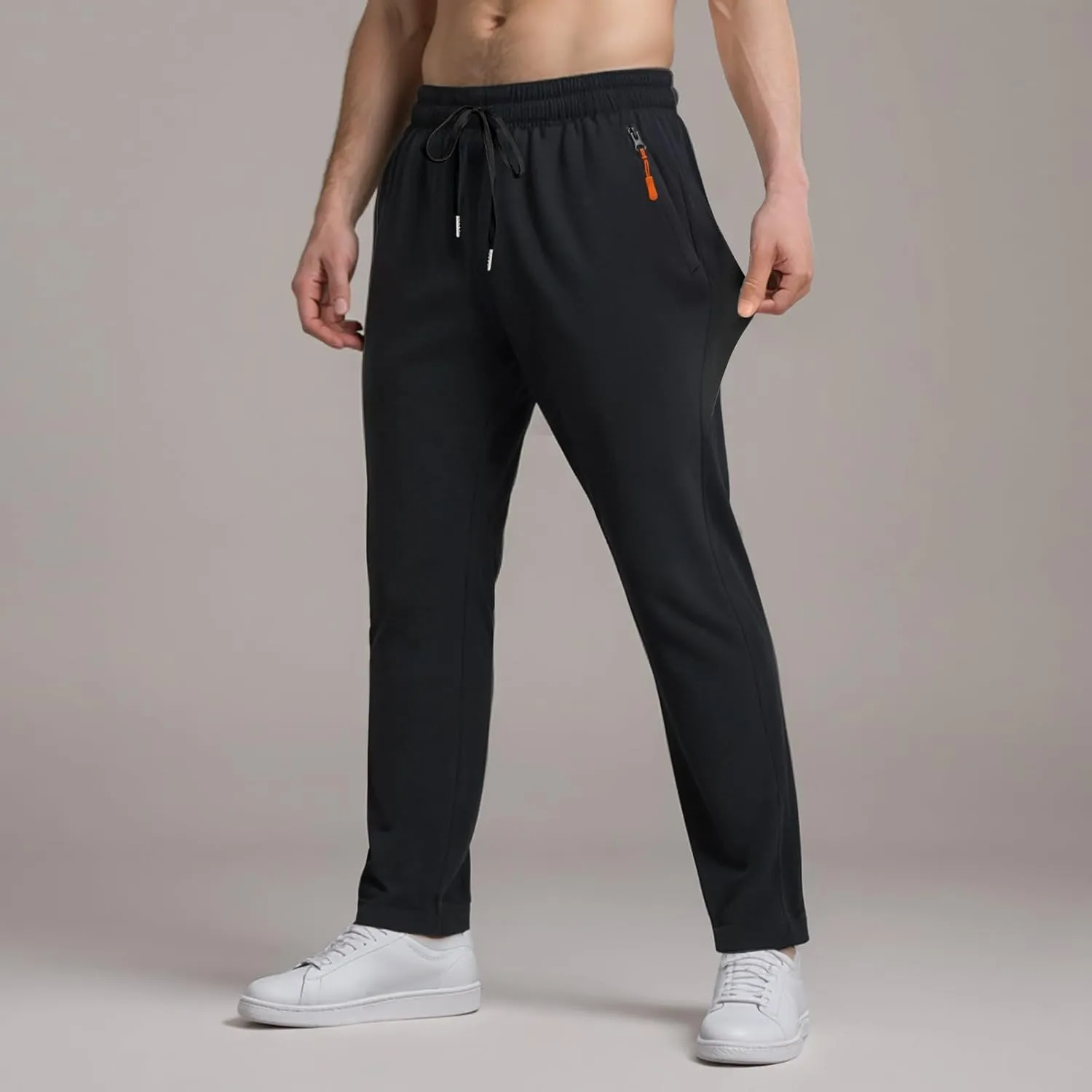 Men's Ultra Stretch Beeswan Pants Active Breathable Ice Silk Pants Quick Drying Athletic Trousers with Zipper Pockets