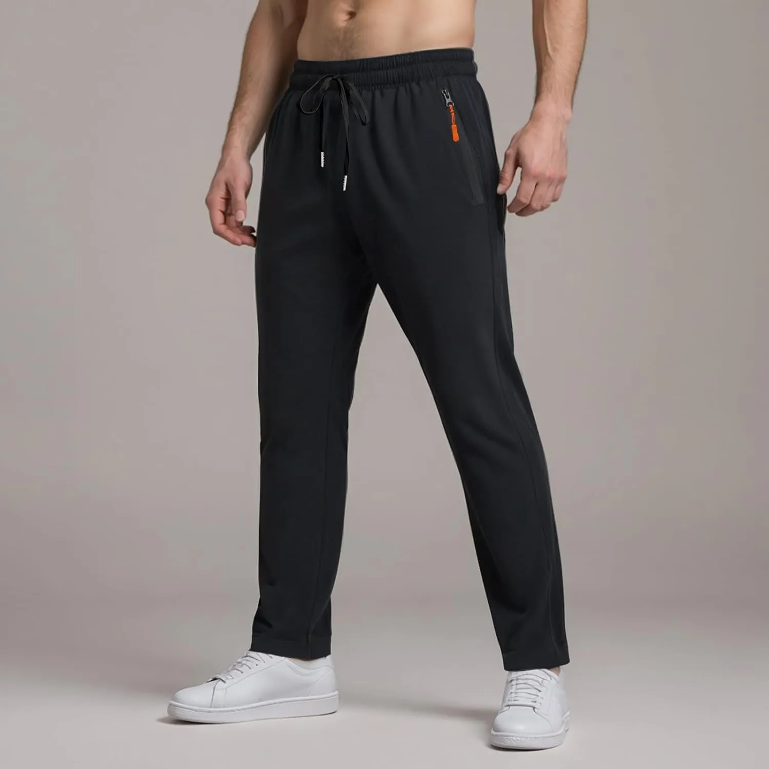 Men's Ultra Stretch Beeswan Pants Active Breathable Ice Silk Pants Quick Drying Athletic Trousers with Zipper Pockets