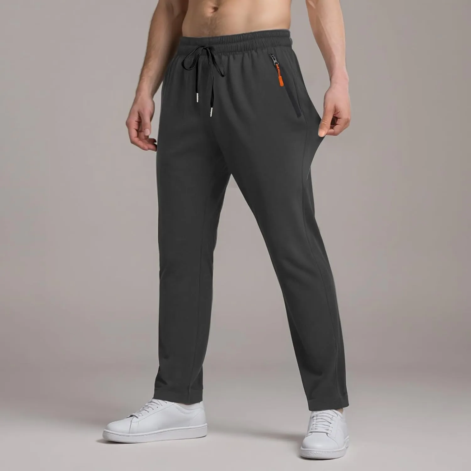 Men's Ultra Stretch Beeswan Pants Active Breathable Ice Silk Pants Quick Drying Athletic Trousers with Zipper Pockets