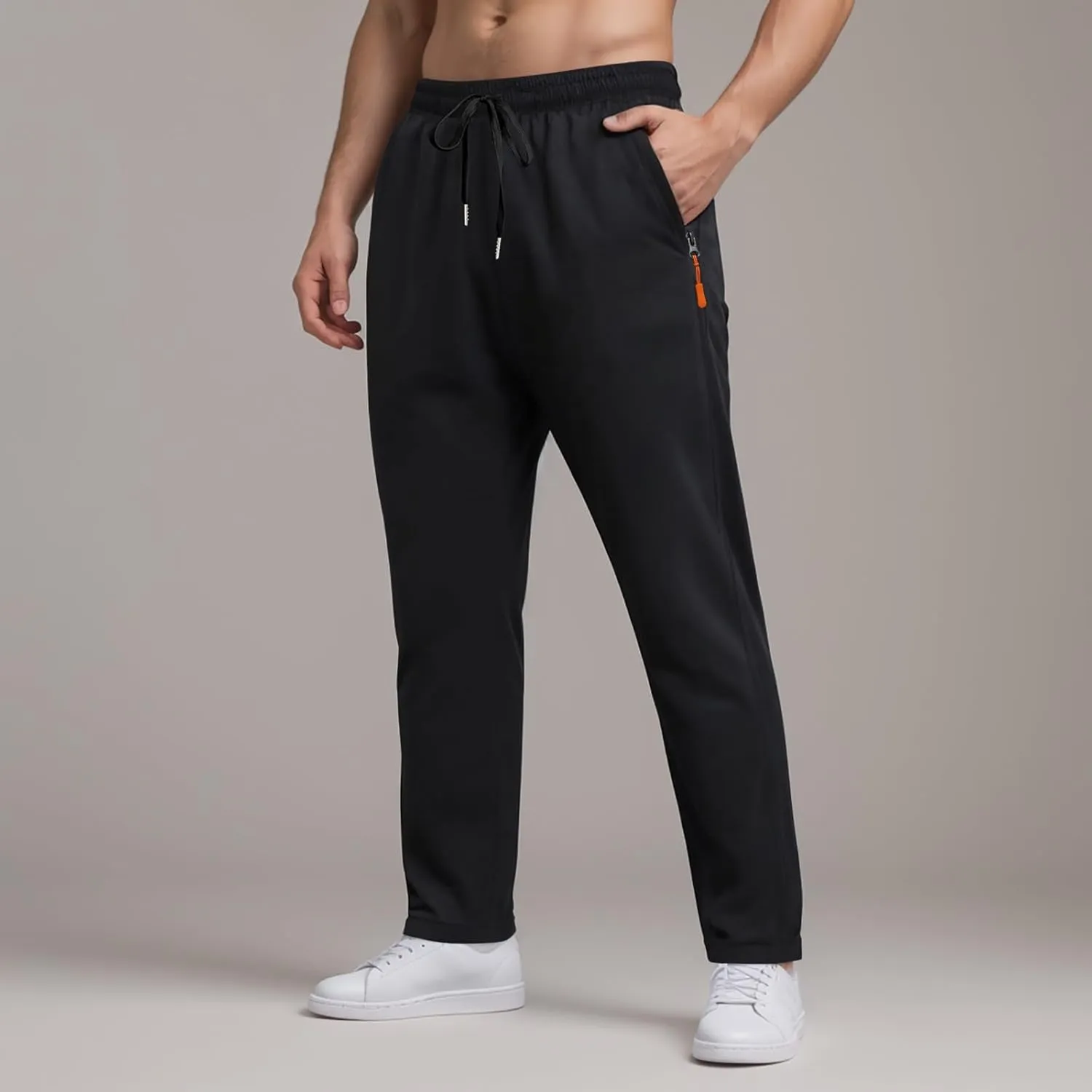 Men's Ultra Stretch Beeswan Pants Active Breathable Ice Silk Pants Quick Drying Athletic Trousers with Zipper Pockets