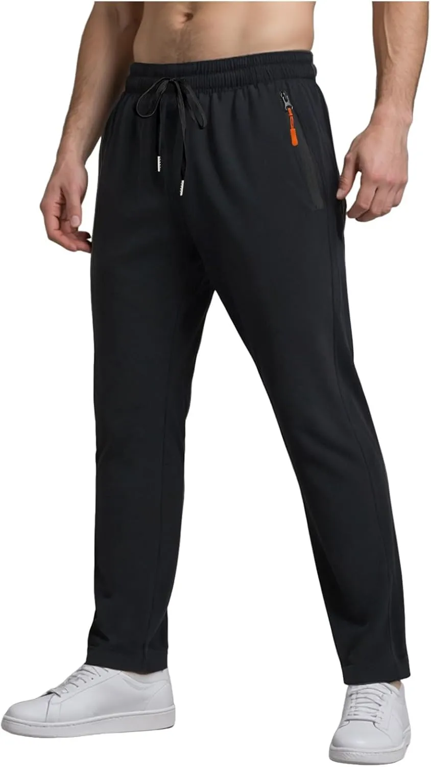 Men's Ultra Stretch Beeswan Pants Active Breathable Ice Silk Pants Quick Drying Athletic Trousers with Zipper Pockets