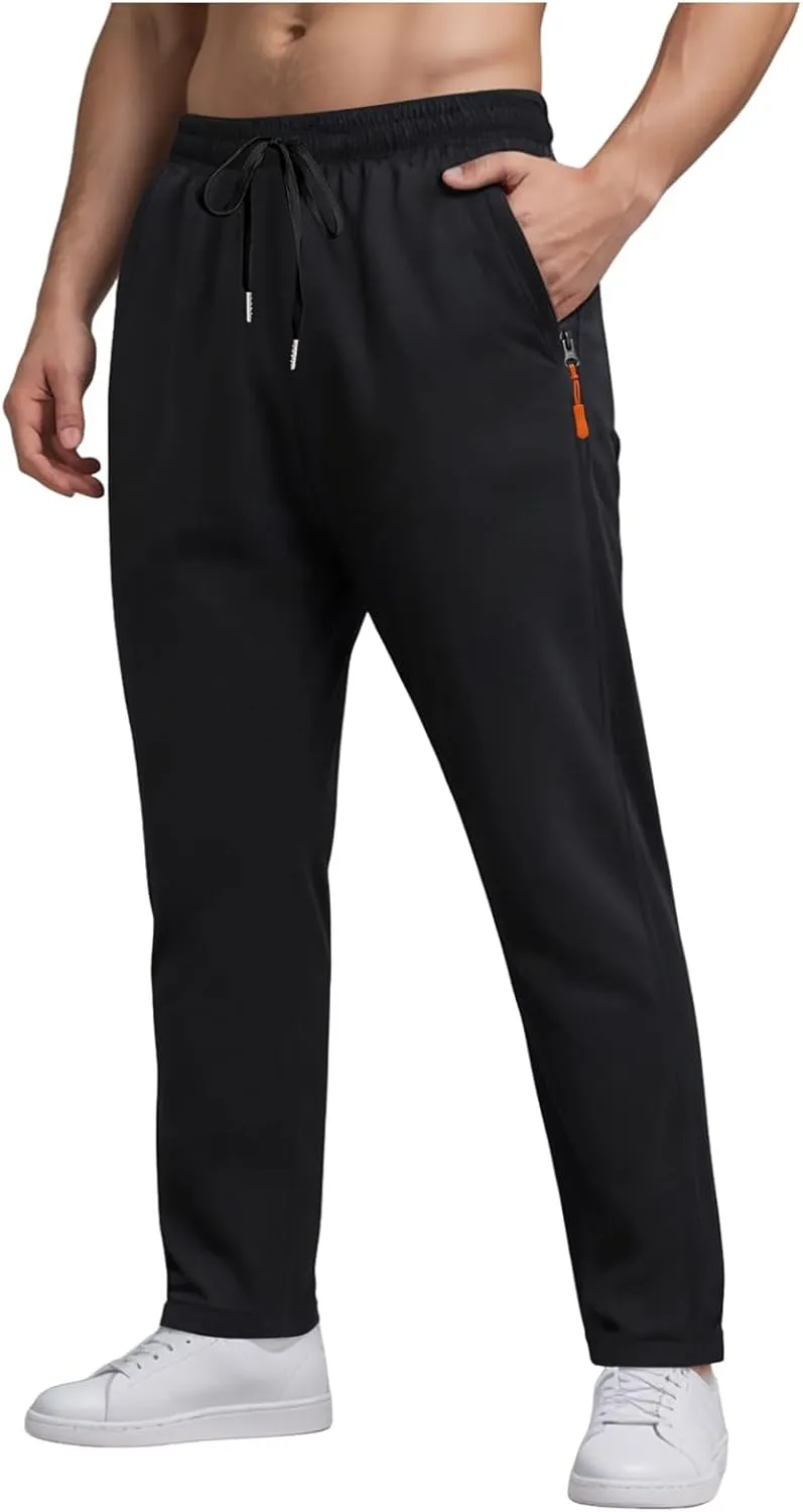 Men's Ultra Stretch Beeswan Pants Active Breathable Ice Silk Pants Quick Drying Athletic Trousers with Zipper Pockets