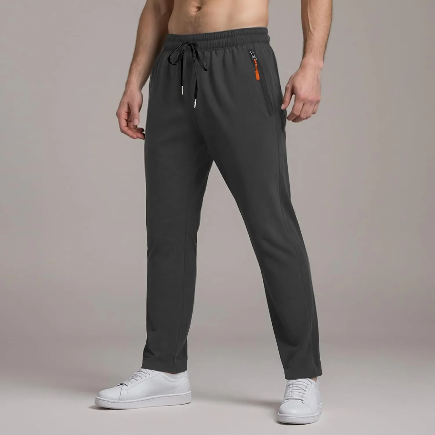 Men's Ultra Stretch Beeswan Pants Active Breathable Ice Silk Pants Quick Drying Athletic Trousers with Zipper Pockets