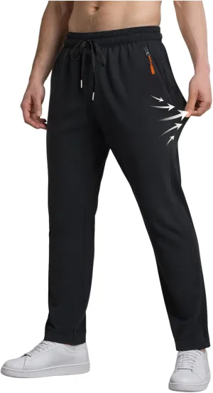 Men's Ultra Stretch Beeswan Pants Active Breathable Ice Silk Pants Quick Drying Athletic Trousers with Zipper Pockets