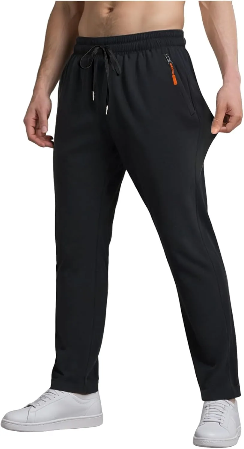 Men's Ultra Stretch Beeswan Pants Active Breathable Ice Silk Pants Quick Drying Athletic Trousers with Zipper Pockets