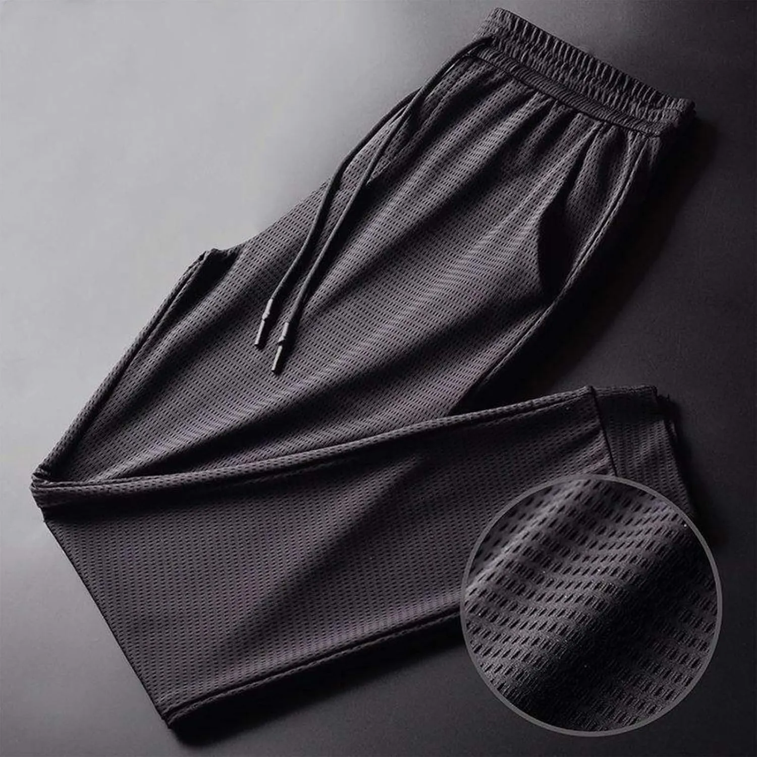 Men's Ultra Stretch Ice Silk Pants Breathable Quick Dry Cinch Bottom Mesh Pants Comfy Running Soft Athletic Trousers