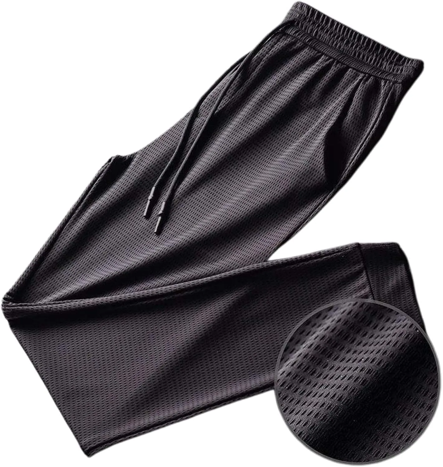 Men's Ultra Stretch Ice Silk Pants Breathable Quick Dry Cinch Bottom Mesh Pants Comfy Running Soft Athletic Trousers