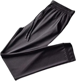 Men's Ultra Stretch Ice Silk Pants Breathable Quick Dry Cinch Bottom Mesh Pants Comfy Running Soft Athletic Trousers