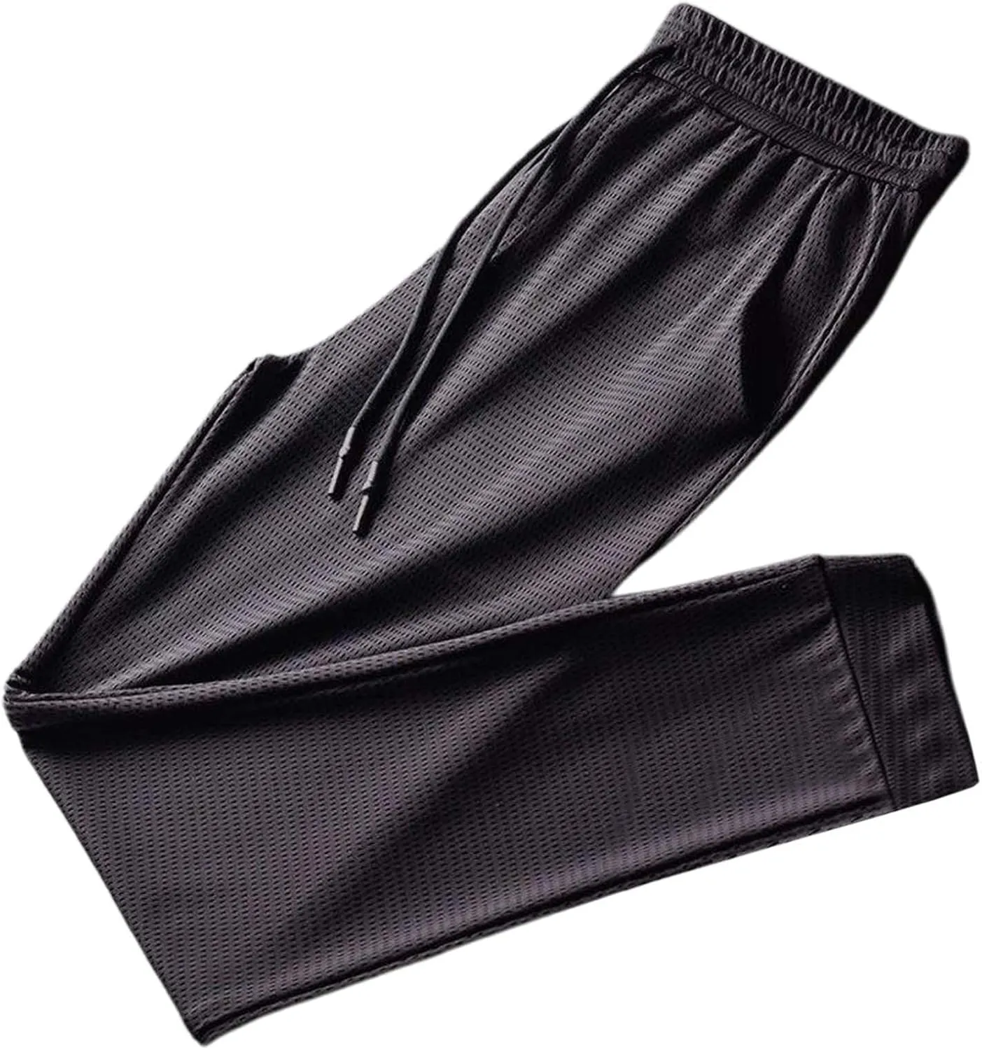 Men's Ultra Stretch Ice Silk Pants Breathable Quick Dry Cinch Bottom Mesh Pants Comfy Running Soft Athletic Trousers