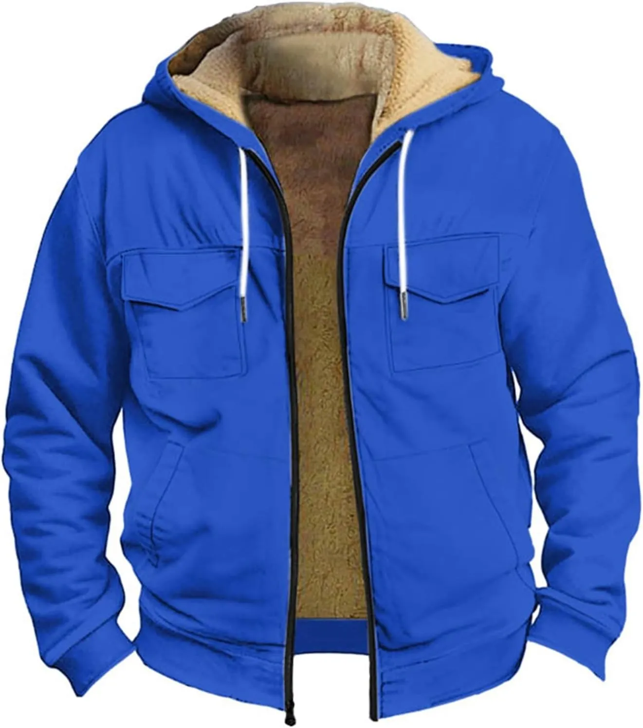 Men's Western Aztec Vintage Print Sherpa Fleece Lined Jackets Drawstring Hooded Outerwear Winter Warm Pockets Coat