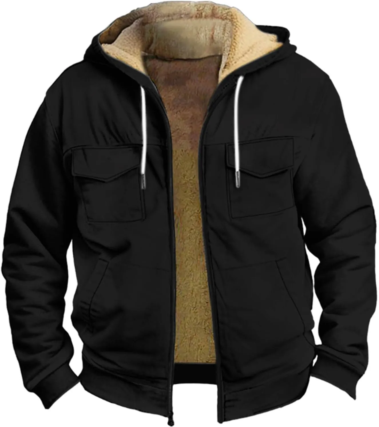 Men's Western Aztec Vintage Print Sherpa Fleece Lined Jackets Drawstring Hooded Outerwear Winter Warm Pockets Coat