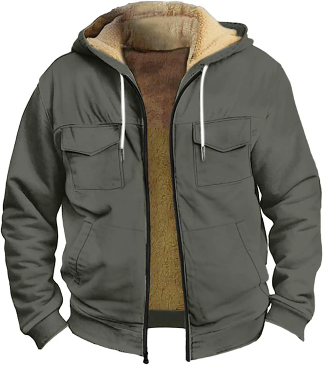 Men's Western Aztec Vintage Print Sherpa Fleece Lined Jackets Drawstring Hooded Outerwear Winter Warm Pockets Coat