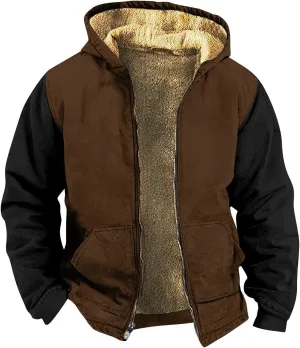 Men's Western Vintage Print Sherpa Fleece Lined Jackets Faux Cozy Outerwear Windproof Varsity Coat with Pocket