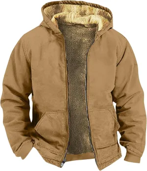 Men's Western Vintage Print Sherpa Fleece Lined Jackets Faux Cozy Outerwear Windproof Varsity Coat with Pocket
