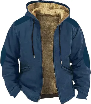 Men's Western Vintage Print Sherpa Fleece Lined Jackets Faux Cozy Outerwear Windproof Varsity Coat with Pocket