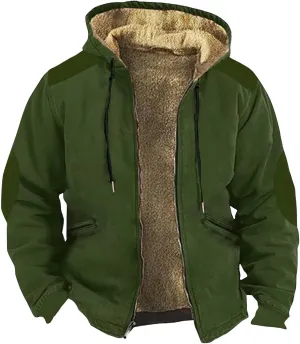 Men's Western Vintage Print Sherpa Fleece Lined Jackets Faux Cozy Outerwear Windproof Varsity Coat with Pocket