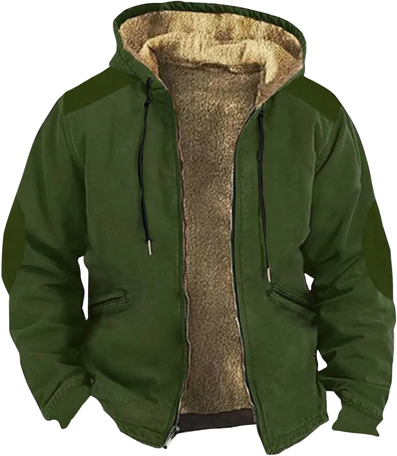 Men's Western Vintage Print Sherpa Fleece Lined Jackets Faux Cozy Outerwear Windproof Varsity Coat with Pocket