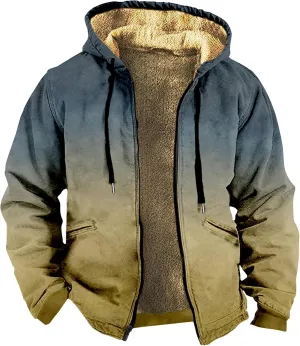 Men's Western Vintage Print Sherpa Fleece Lined Jackets Faux Over Outerwear Windbreaker Varsity Coat Plus Size